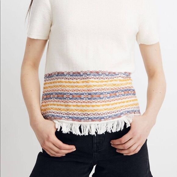 MADEWELL Fringe Jacquard Short Sleeve Sweater Size S - Picture 5 of 11